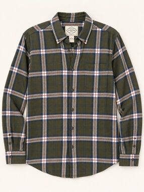 St. John's Bay Flannel Button-Up Shirt Olive Multi Plaid Cotton L
